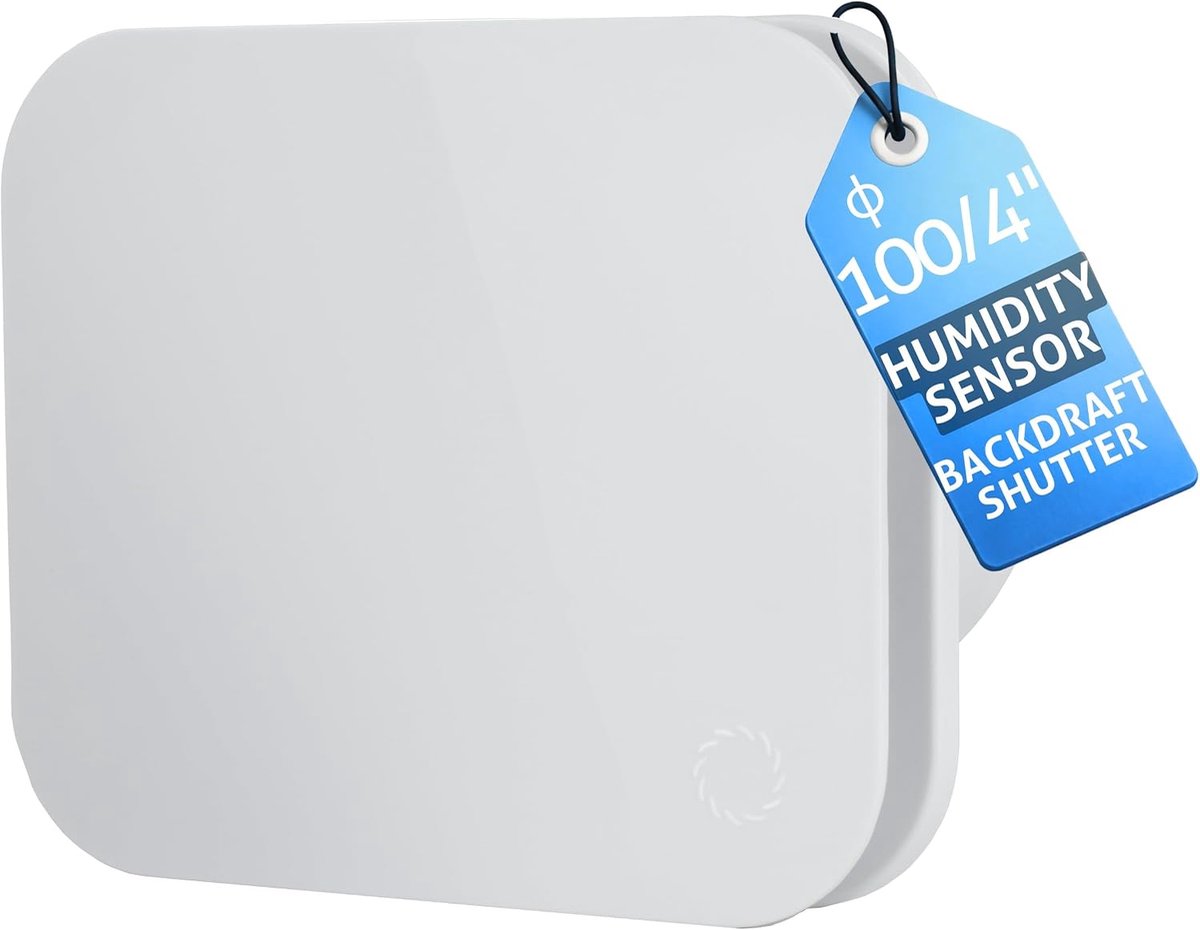 Trend 100 HWM – Stille Badkamerventilator Met Vochtigheidssensor, Mat Wit Frontpaneel, 35 Pa, Terugslagklep, Ø100 Mm, IPX4, Perifere Zuiging, +3 Jaar Garantie