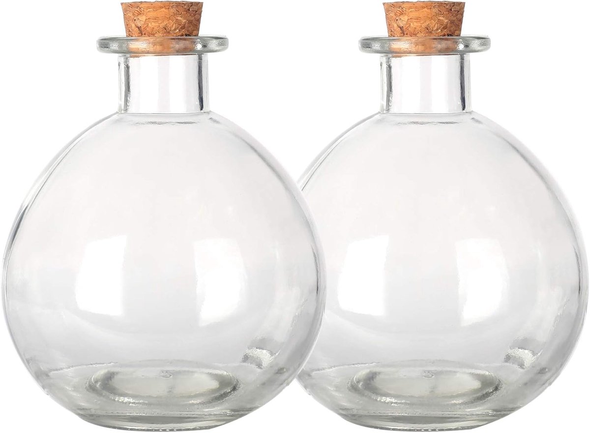 Decoratieve glasflessen 260 ml - toverdrankflessen met kurken - set van 2 - perfect voor sfeervolle decoratie - SnelShoppen