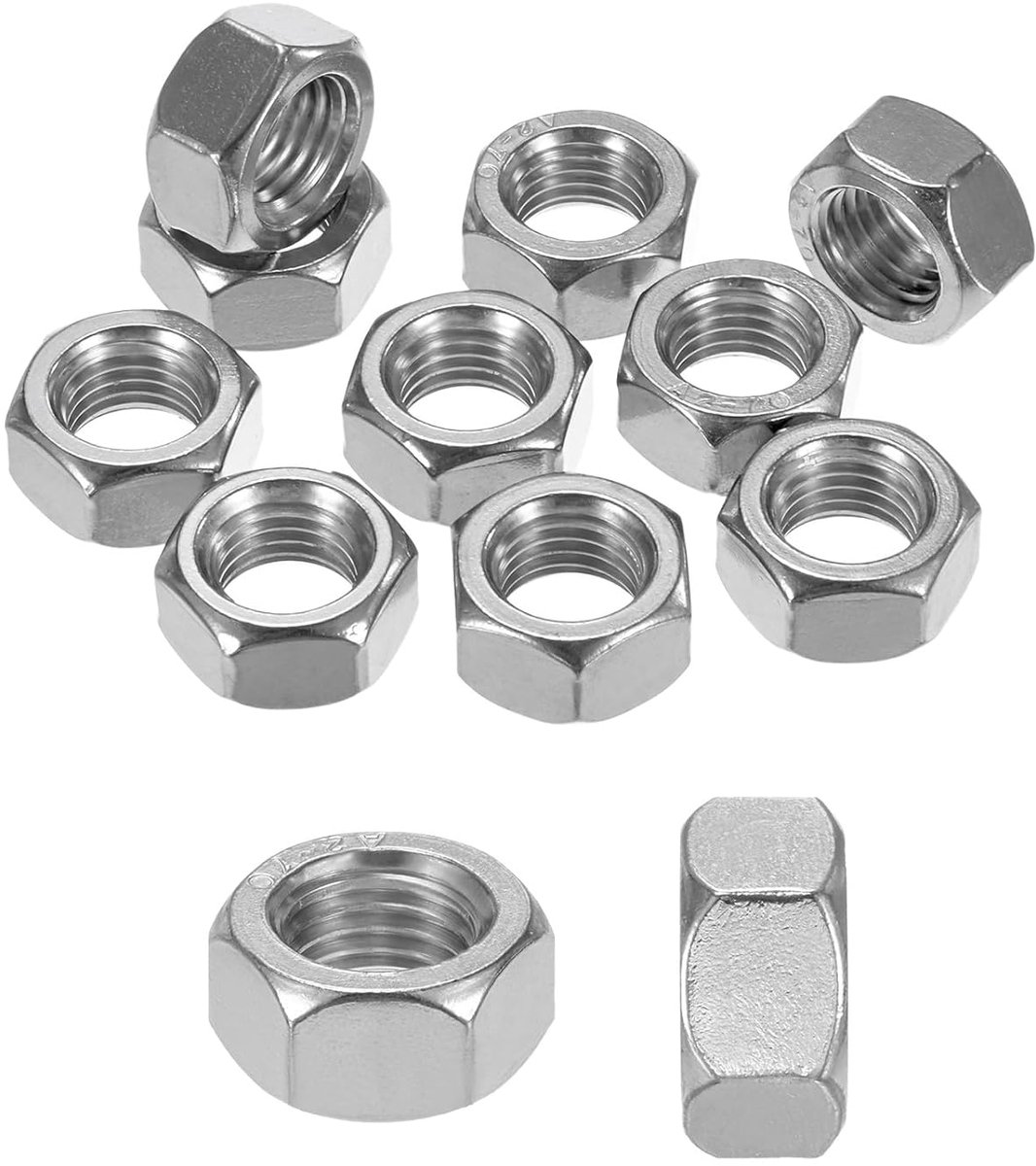 METERXITY Set van 10 metrische zeskantmoeren, M16 x 2 mm, schroefdraad, roestvrij staal, zeskantmoeren, metrische moeren voor machine/auto/reparatie/industrie