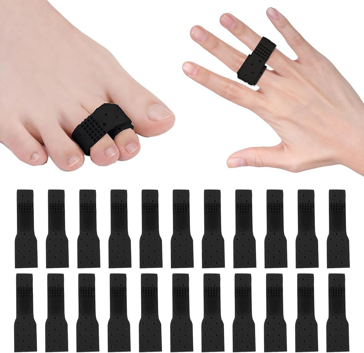 Set van 22 stuks: hamerteen-correctiespalken, klauwteen-correctie, teenbandages, teenextensoren, klauwteen-spalken, teenspalken, teencorrectie, verlichting van ongemak, verstelbaar ontwerp, zwart