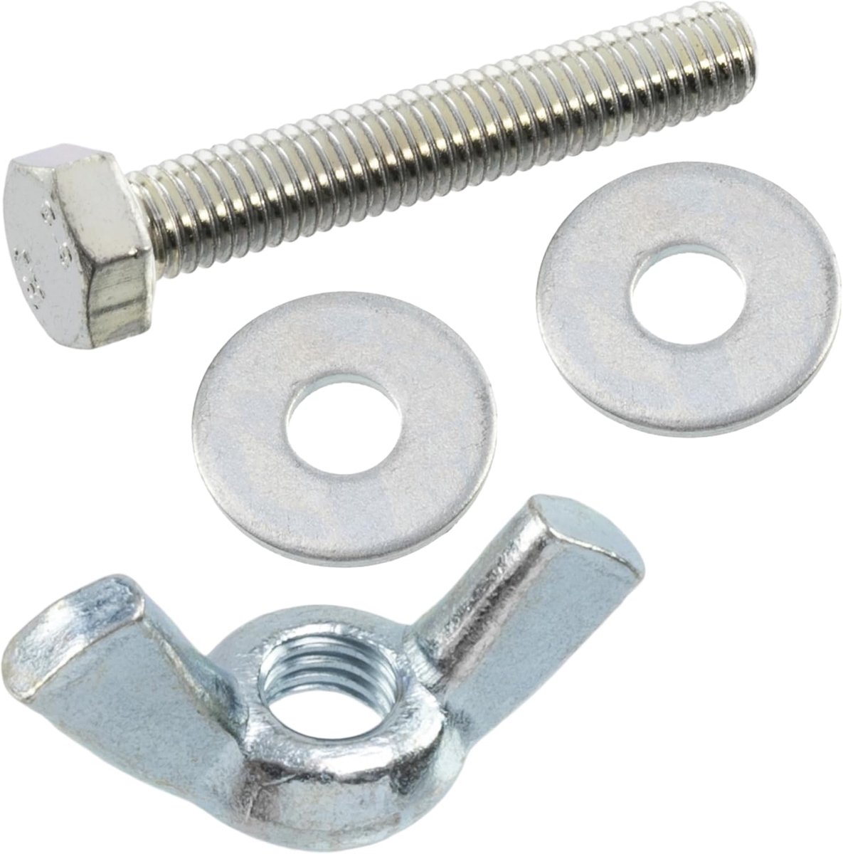 - Set van 25 M5 vleugelmoeren + 50 brede platte ringen voor M5 schroeven + 25 M5x30 mm zeskantbouten - staal