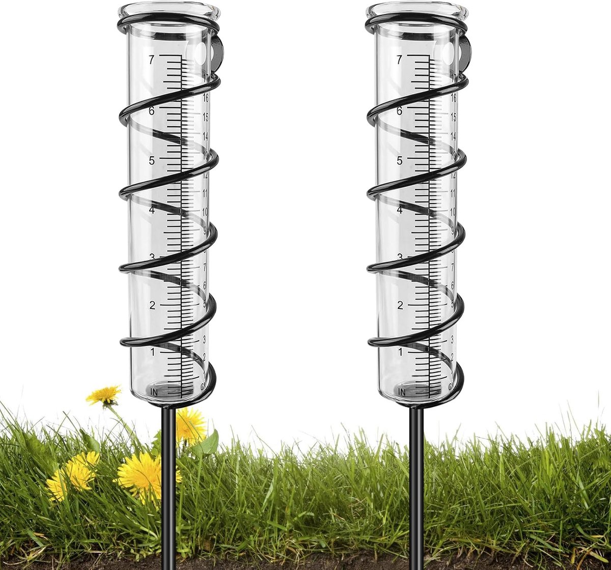 2 stuks 17,8 cm vorstbestendig glas, neerslagmessen met grondpen, regenwatermeter voor tuin, binnenplaats, dek, gazon, landschap, flexibel plaatsbaar tuindecoratie