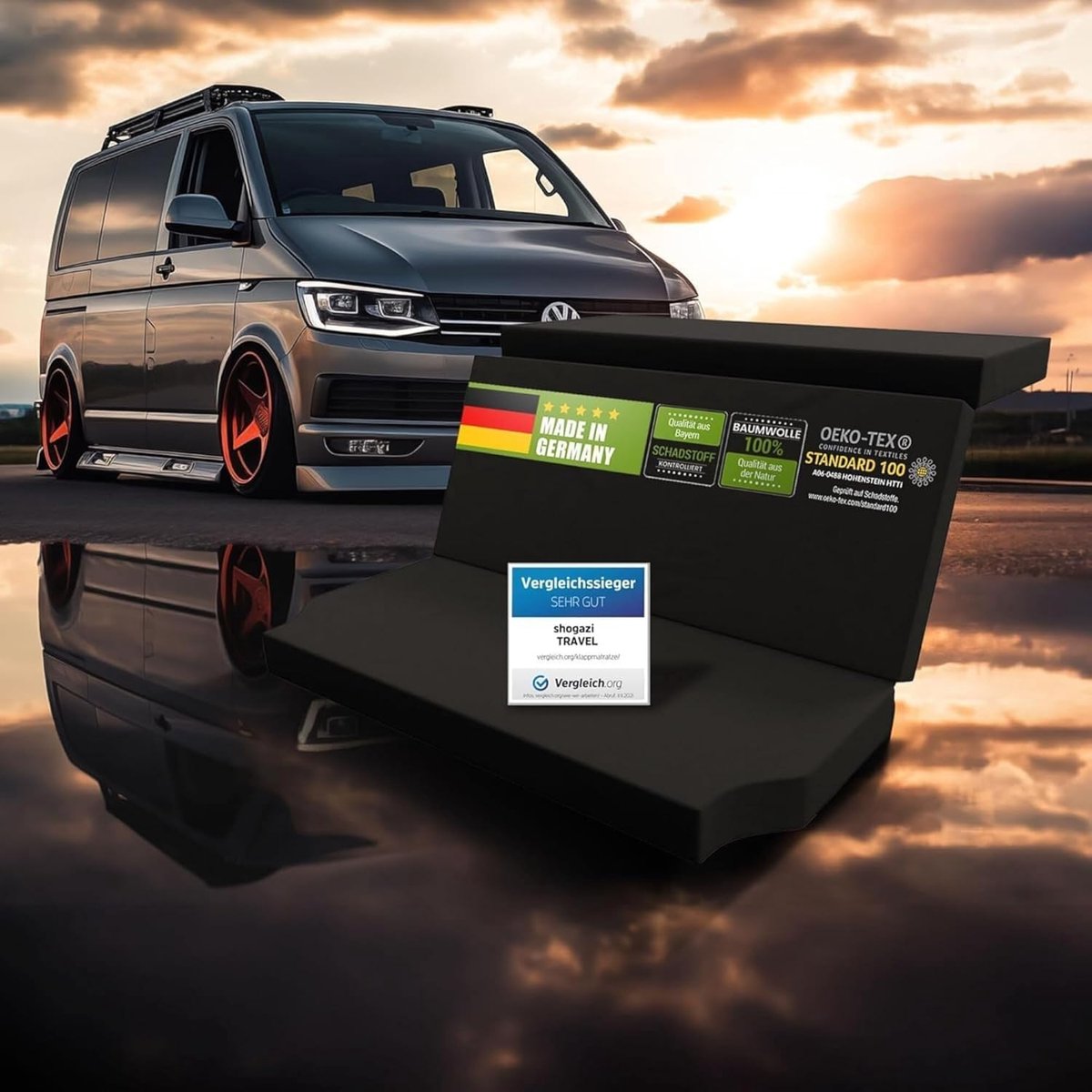 Opvouwbaar auto bed 150 x 190 cm - koudschuim - 100% katoen - ideaal voor VW Multivan & California Beach - SnelShoppen