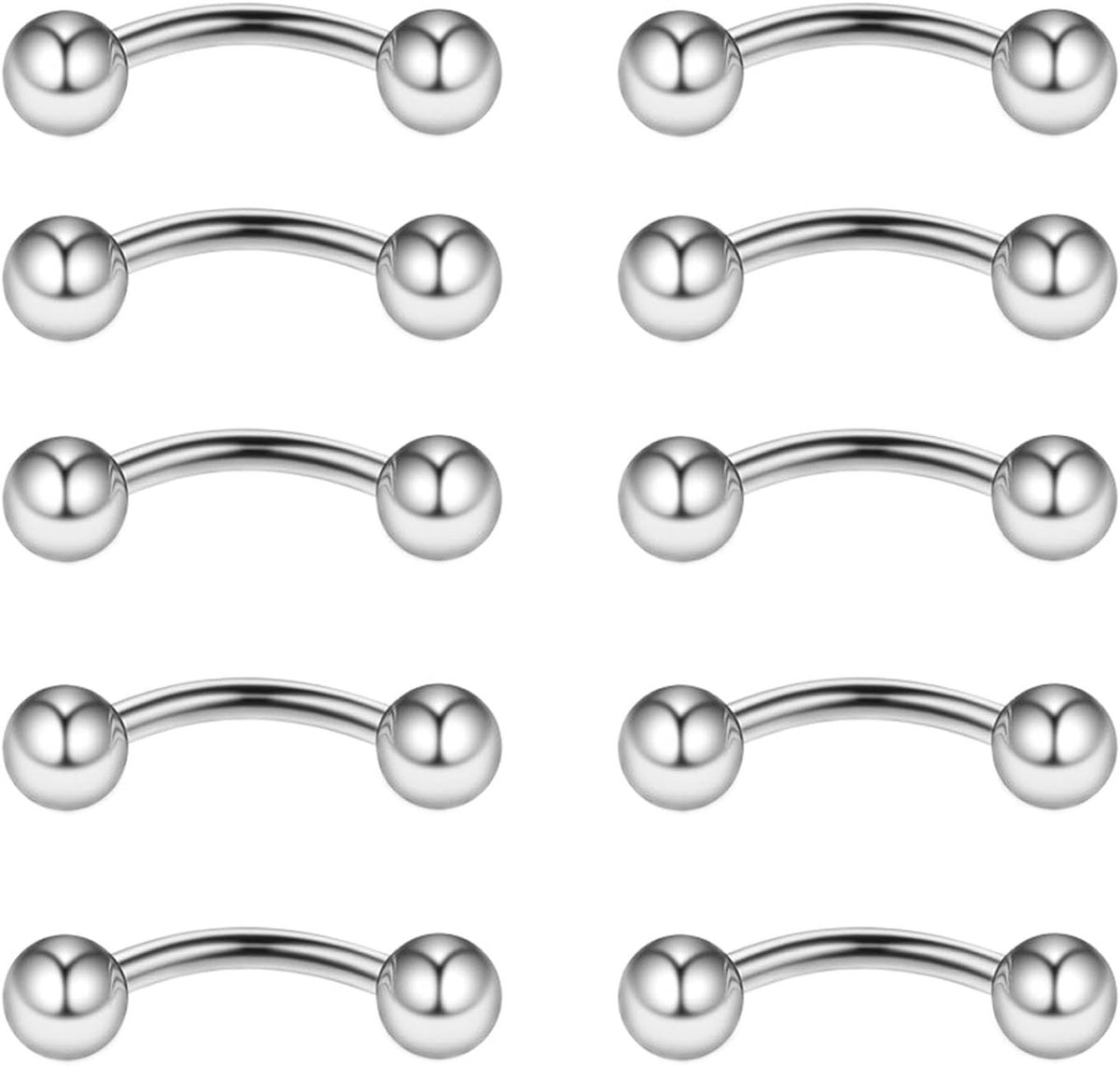 Barbells voor wenkbrauwen, lippen, rook, helix, tragus, brug, piercing, buik, piercing, 16 g, roestvrij staal, 6 mm, 8 mm, 10 mm