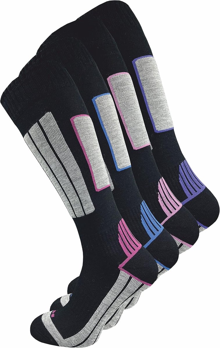 Skisokken voor dames met bekleding (verpakking van 4) 20% warme wol