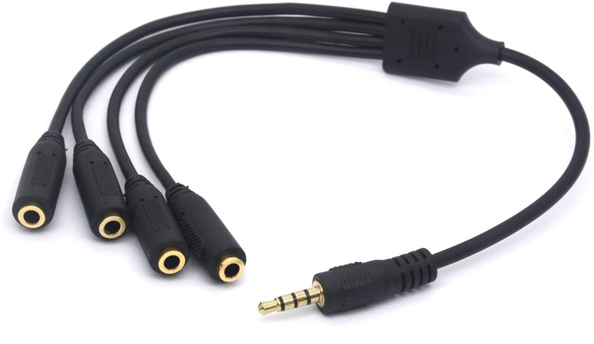 Tomost 3.5 mm Headphone Splitter Cable, 4-Pin, 1/8 Inch TRRS AUX Stereo Jack 1 Plug to 4 Connectors Adapter Cable - ShopVlot