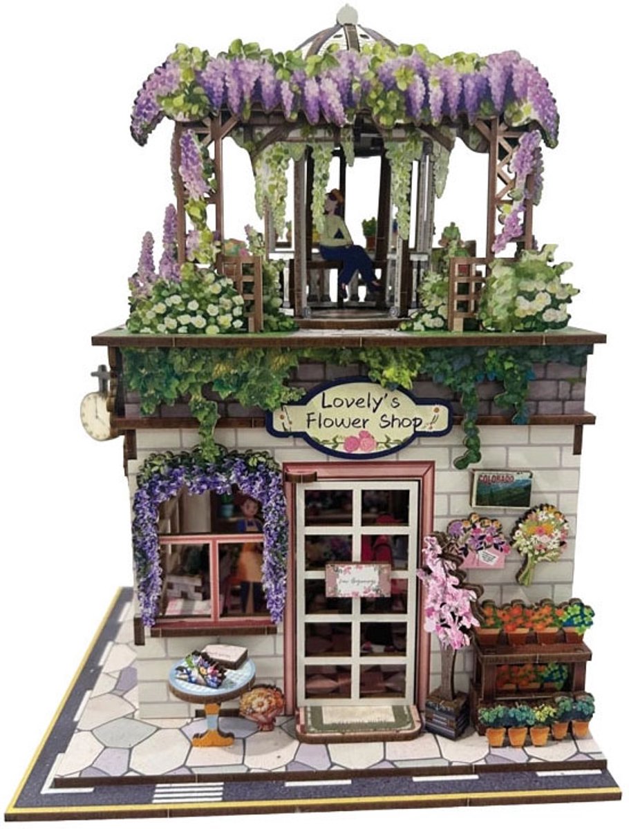 Van Manen houten bouwpakket bloemenwinkel met licht - modelbouw set.