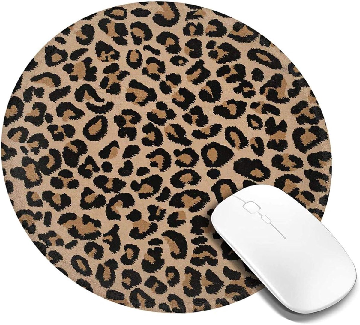 Muispad rond 20 cm - Luipaardprint - Antislip rubberen basis - Comfortabel voor werk en gaming - ShopVlot