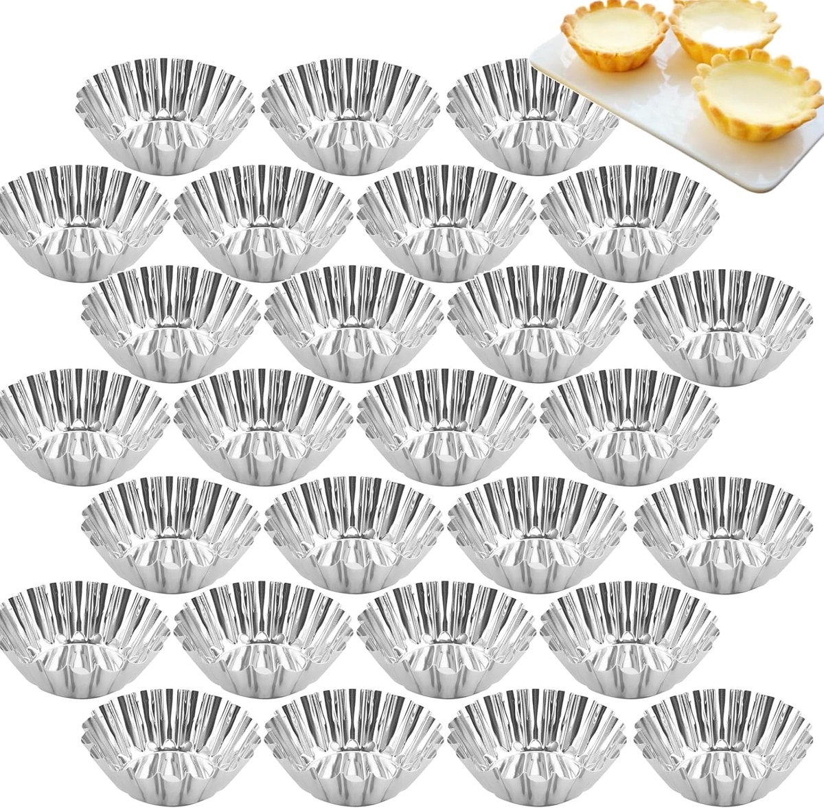 Eiercakevorm 6,3 cm - herbruikbaar roestvrij staal - ideaal voor pudding en muffins - set van 30 - ShopVlot