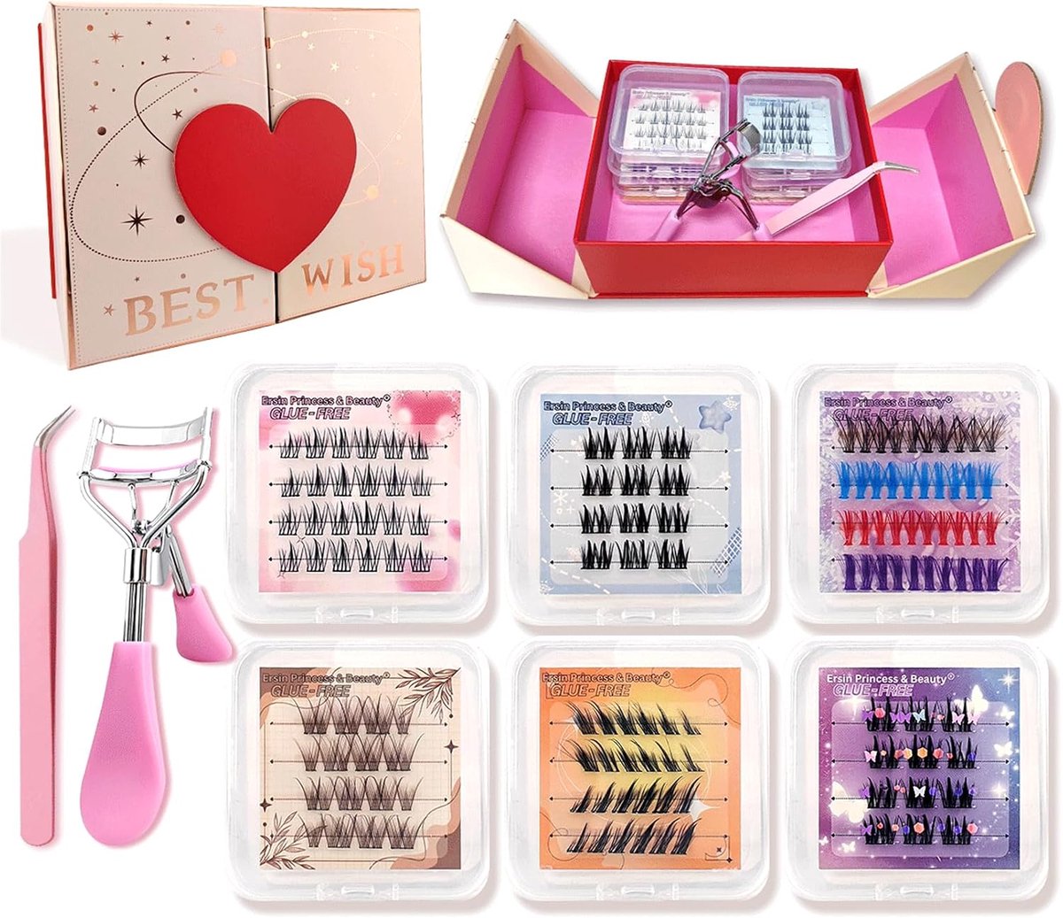 Eyelash cluster kit 128 stuks - C-curl fluffy wimpers - Voor zelfadhesieve toepassing - Perfecte look in één stap - ShopVlot