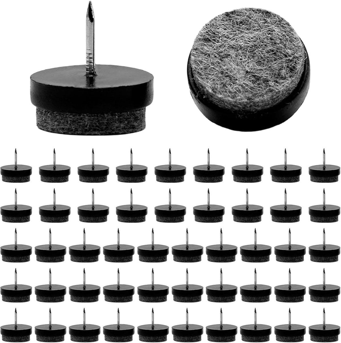 SnelShoppen - 50 Stuks Viltcaps voor Stoelen, Viltcaps met Spijker, Meubelcaps met Spijkers, Ronde Stoelviltcaps Ø 22mm voor Laminaat en Parquet Vloer