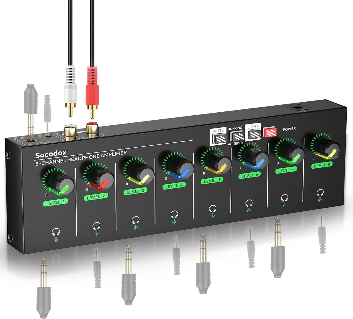 Hoofdtelefoonversterker 8-kanaals - Compact met 16 uitgangen - Stereo-schakelaar en mute-functie - ShopVlot