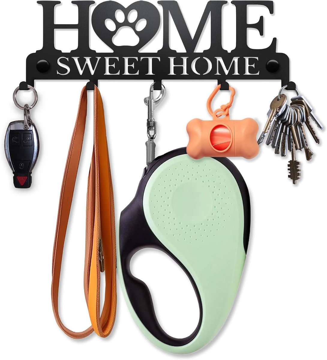 Sleutelhanger wandhaak voor hondenriem - metalen decoratie zwart - ruimtebesparend - ideaal voor huisdieren - ShopVlot