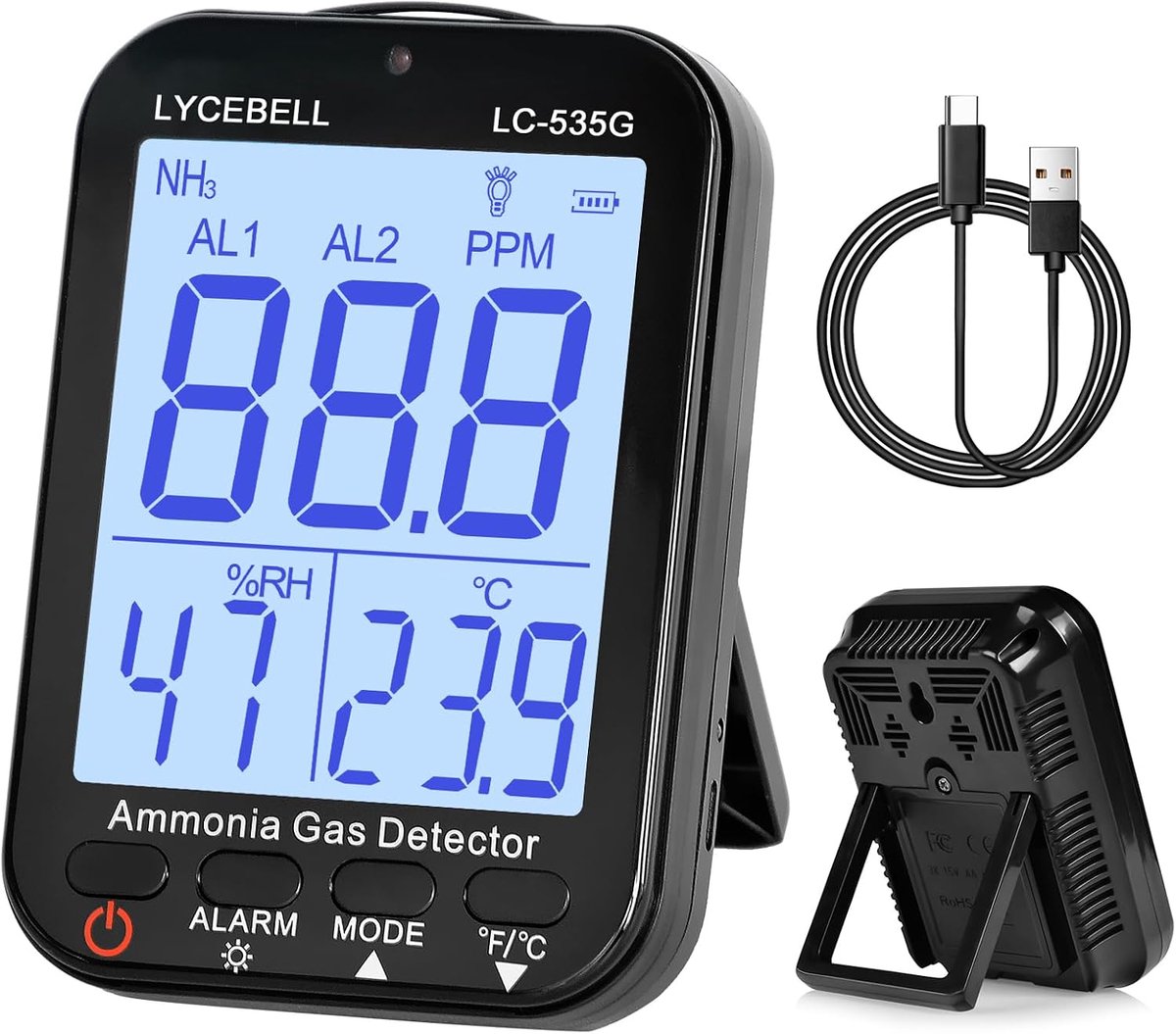 Ammoniakgasdetector 535G - 0-100ppm - Oplaadbaar en draagbaar - Voor veiligheid in industrie en landbouw - ShopVlot