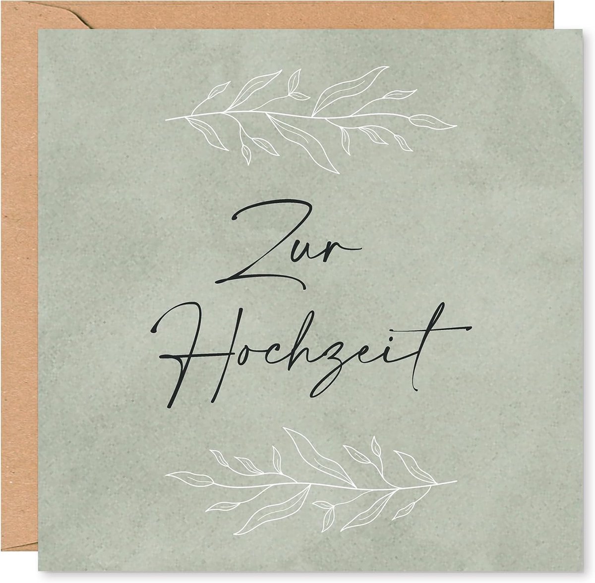 Bruiloftskaart vouwkaart 15 x 15 cm - grafisch motief met bladeren - kraft envelop - ruimte voor persoonlijke boodschap - ShopVlot