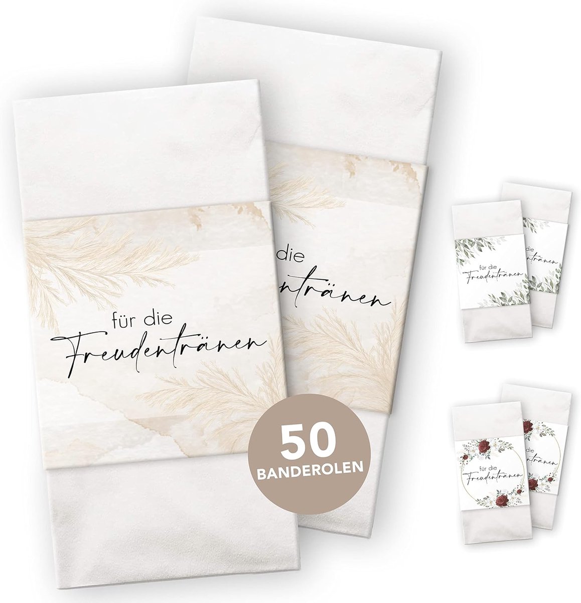 Lucht & Love vreugdetranen banderol voor zakdoeken - bloemendesign pampas - 50 stuks - perfect voor bruiloften - ShopVlot