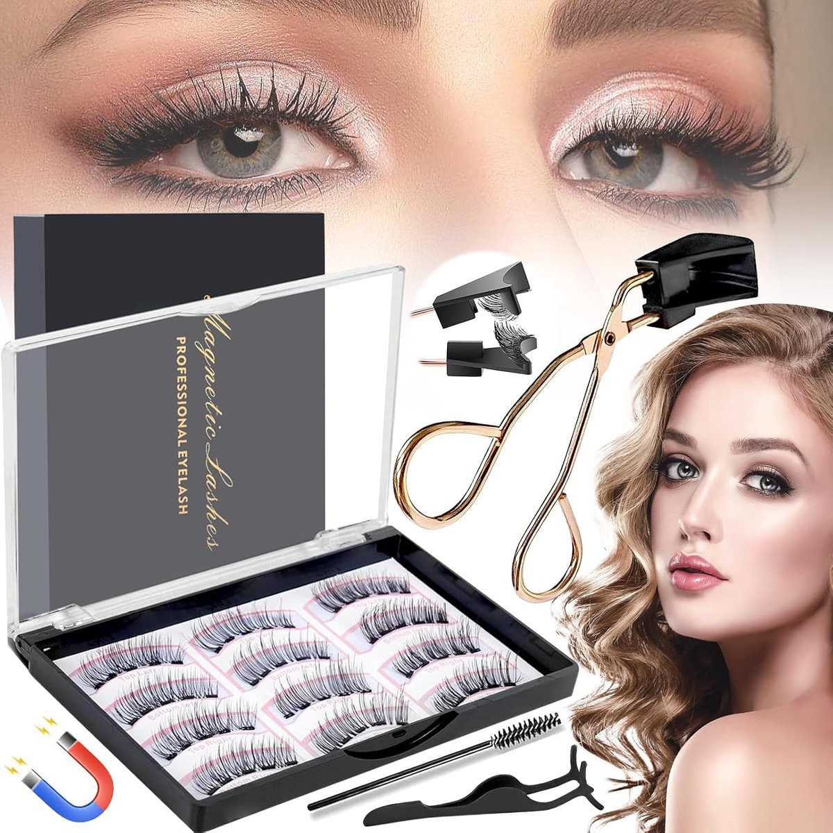 Valse Wimpers Set van 15 - 3D Magnetische Wimpers - Waterproof en Dun - Herbruikbare Natuurlijke Wimpers met Tools - ShopVlot