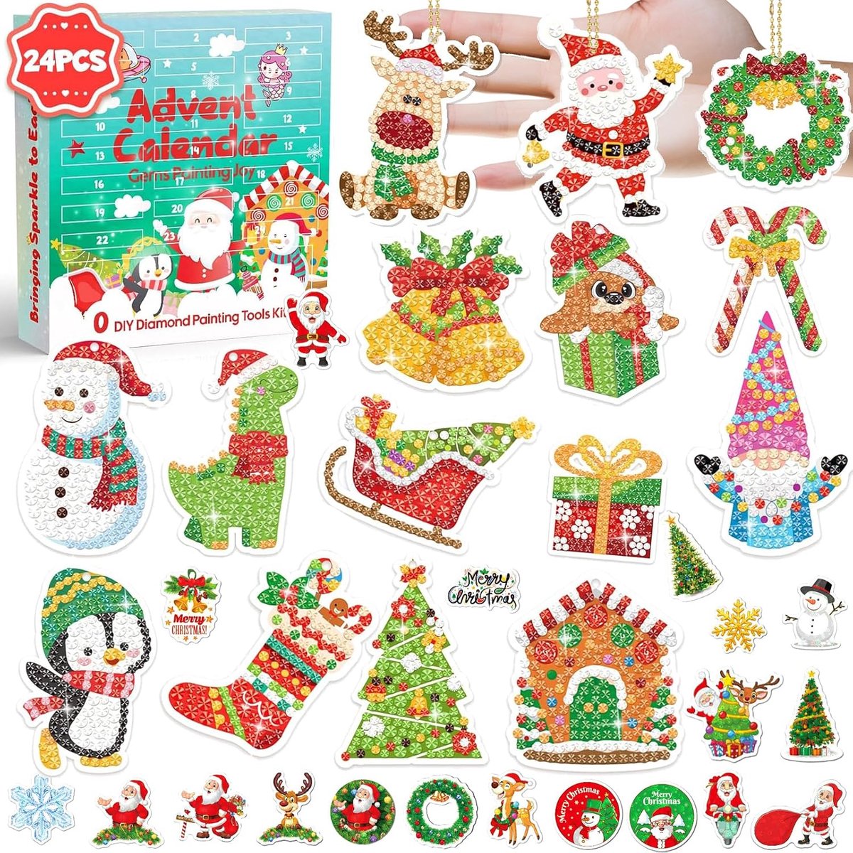 Adventskalender 2024 voor meisjes - Sleutelhanger met diamant - 24 unieke verrassingen - Perfect voor kerst - ShopVlot