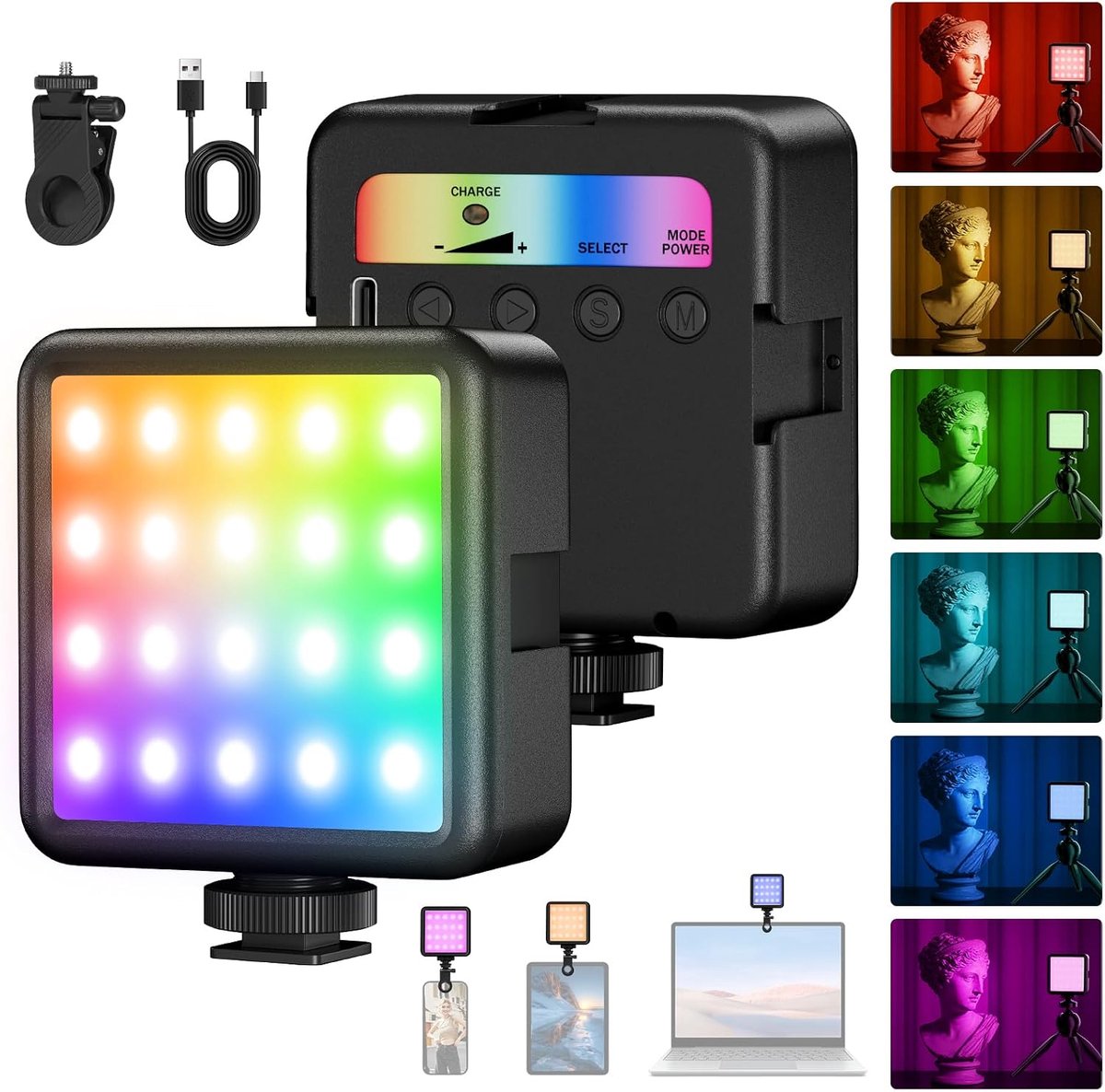 Videolicht RGB 2500-7000 K - geïntegreerde accu - 13 lichteffecten - ideaal voor live streaming - ShopVlot