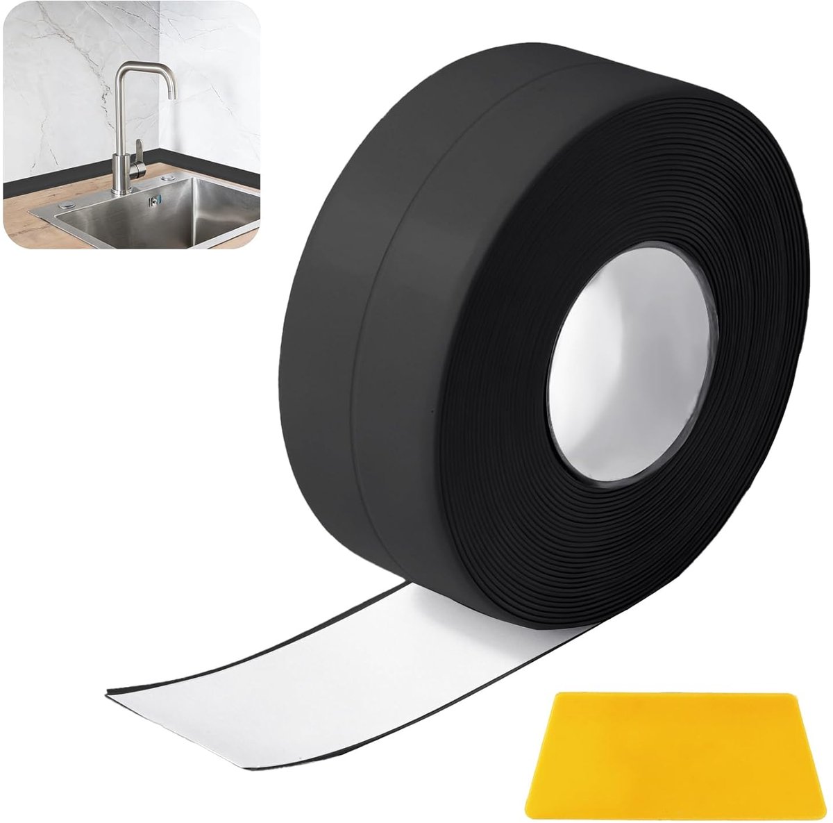 6,5 m zachte plint, zelfklevend, 19 mm x 19 mm, flexibele plint zelfklevend, pvc-plint, zelfklevend, waterdicht, geschikt voor keuken en badkamer (zwart)