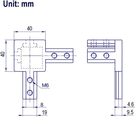 3-weg einde hoek beugels connector set met M6 schroeven voor 8mm sleuf 4040 serie aluminium extrusie profiel, 4 stks/pak (zwart-4040serie) — afbeelding 3