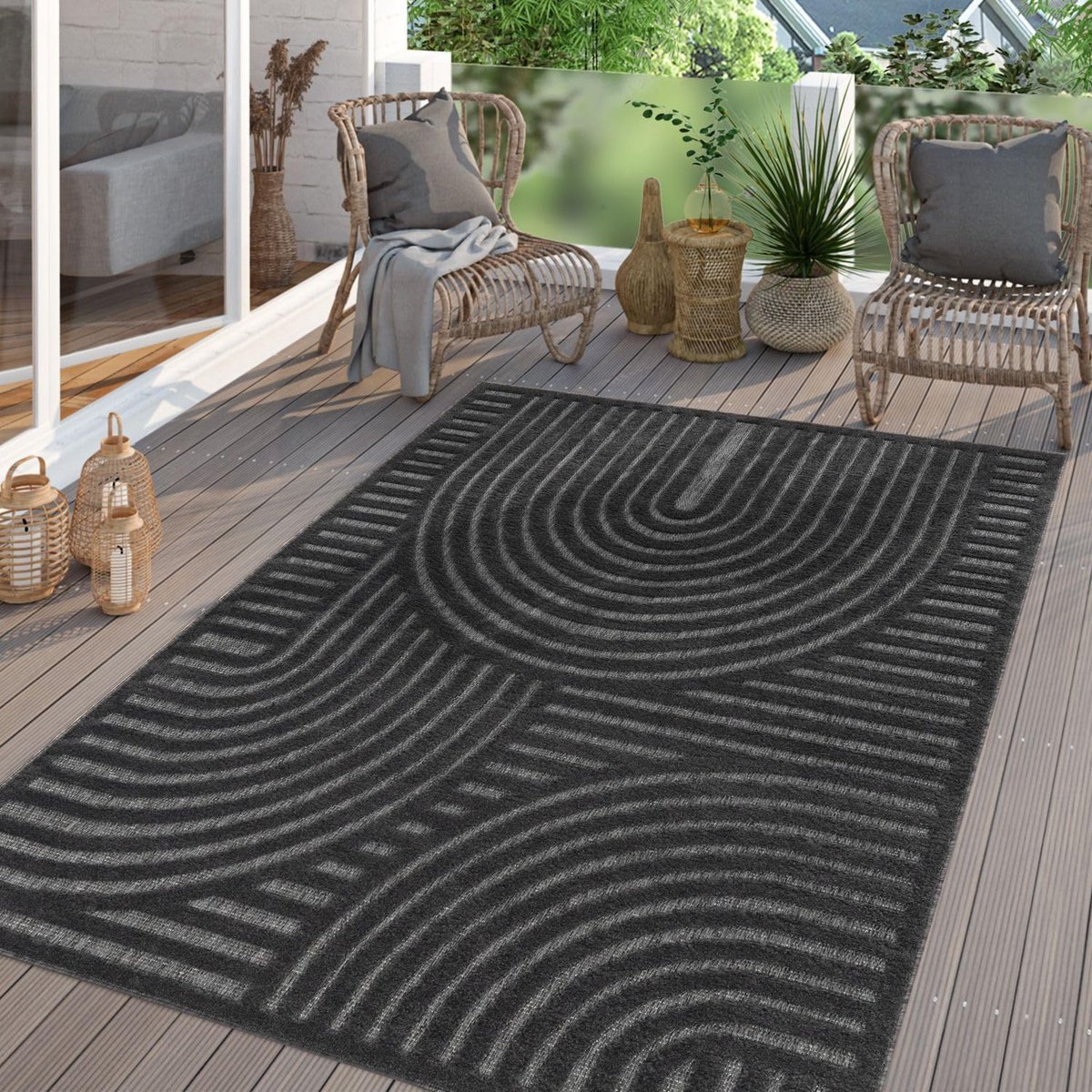 Home Tuin Vloerkleed Tapijt Voor Binnen En Buiten Balkon Keuken Tapijt Boho 3D Scandi Modern Effen Kleur, Kleur:Donkergrijs Antraciet, Maat:60x100 cm