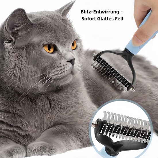 haarborstel voor honden en katten, dubbelzijdige ontwarringskam met veiligheidsmessen, antislip handgreep en hygiënische reiniging — afbeelding 2