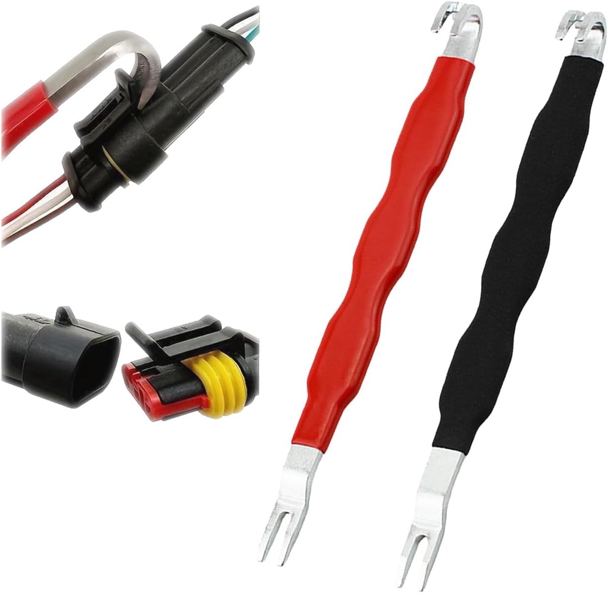 2 stuks elektrische connectoren scheidingsgereedschap, zwart en rood auto-stekkerverwijderaar, auto-stekkertrekker, auto-scheidingstrekker voor autoreparatie, onderhoud, kabelboom
