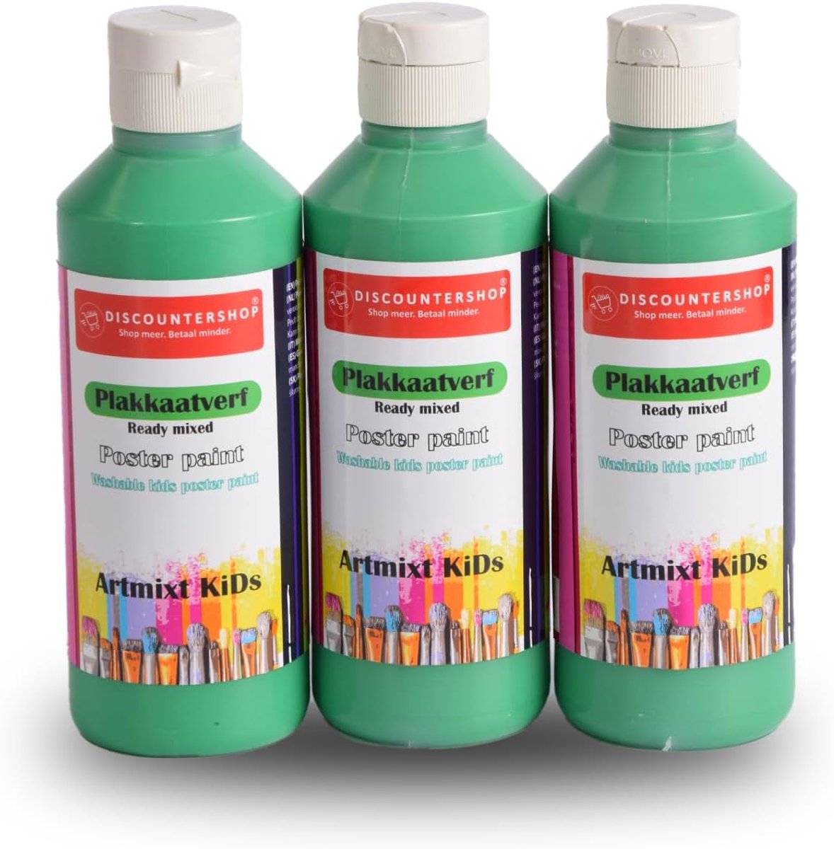 Verfset voor kinderen en volwassenen 3-delig - Groen - 250ml per fles - Ideaal voor creatieve projecten - SnelShoppen