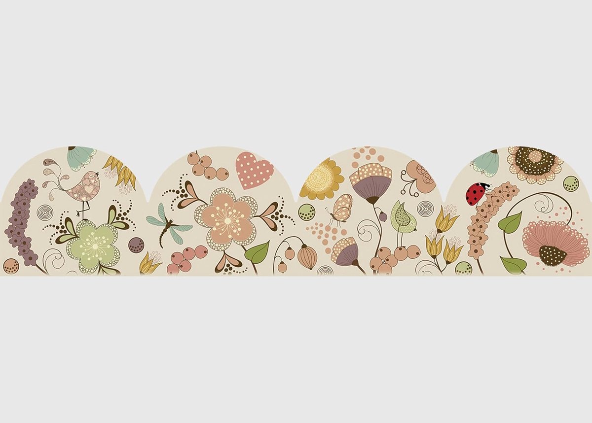 Zelfklevende wandrand met golfsnit voor kinderen, vrolijke tuin, waterdicht, gebogen decoratieve rand voor baby's en kinderkamer, meerkleurig, 300 x 13,5 cm