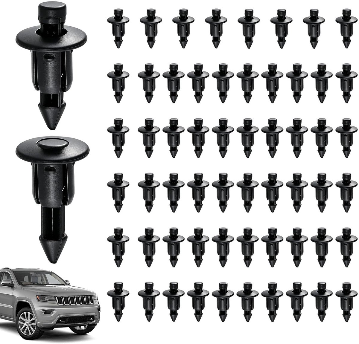 Klinknagels, 6 mm, universele bevestigingsclips voor auto en motorfiets, 60 stuks, kuipklemmen van kunststof, zwart, voor deurpanelen en bumpers