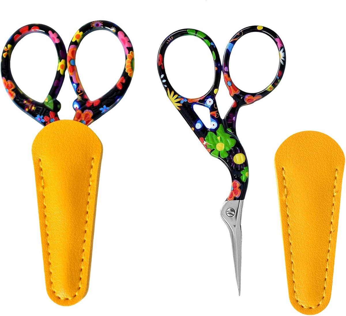 Set van 2 knutselschaar en draadschaar van roestvrij staal met leren hoes, borduurschaar voor naaien, handwerk, doe-het-zelf, stofschaar voor nauwkeurige sneden, borduuraccessoires