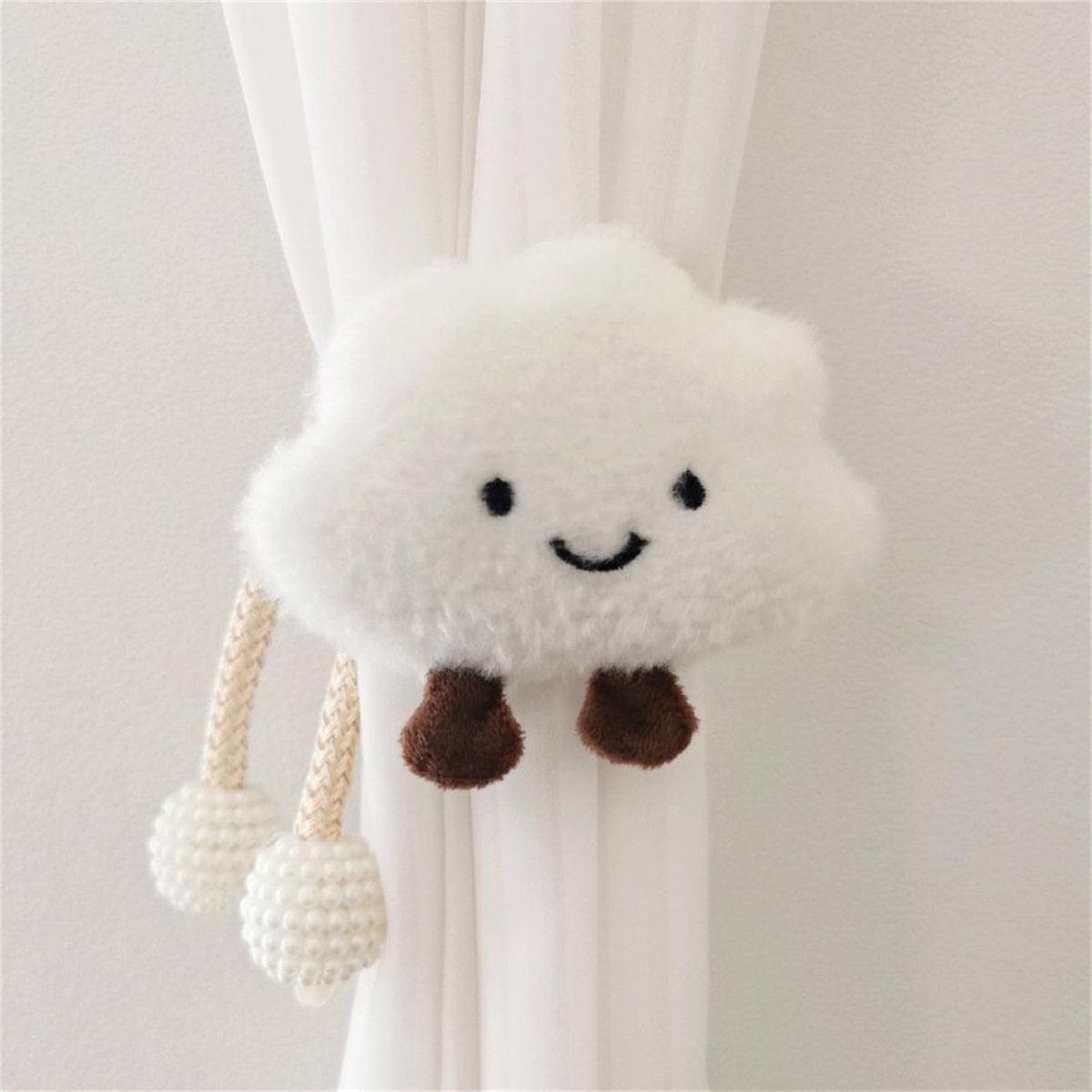 2 stuks Cartoon Wolken Gordijnclips Raffhalter touw, Wolken Gordijnhouder, Gordijnclips 3D Wolken voor Kinderkamer Decoratie (Wit)