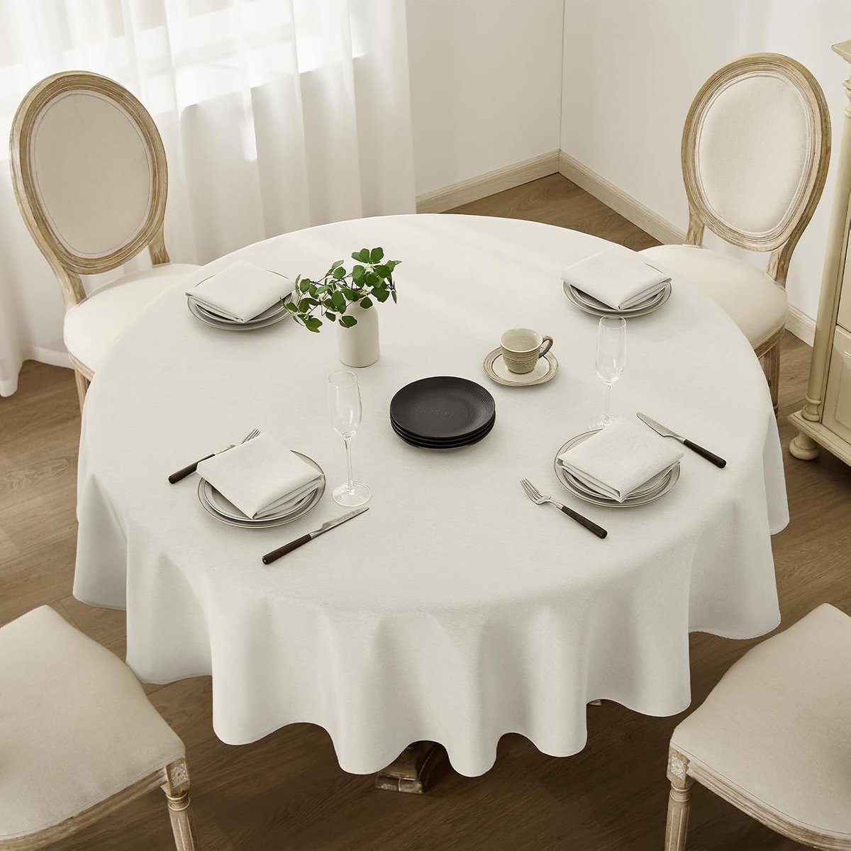 Rond tafelkleed met een diameter van 120 cm, imitatie linnen, wasbaar, ideaal voor dagelijks gebruik, tafelbescherming buiten, herfst, feest, verjaardag, Kerstmis, bruiloft
