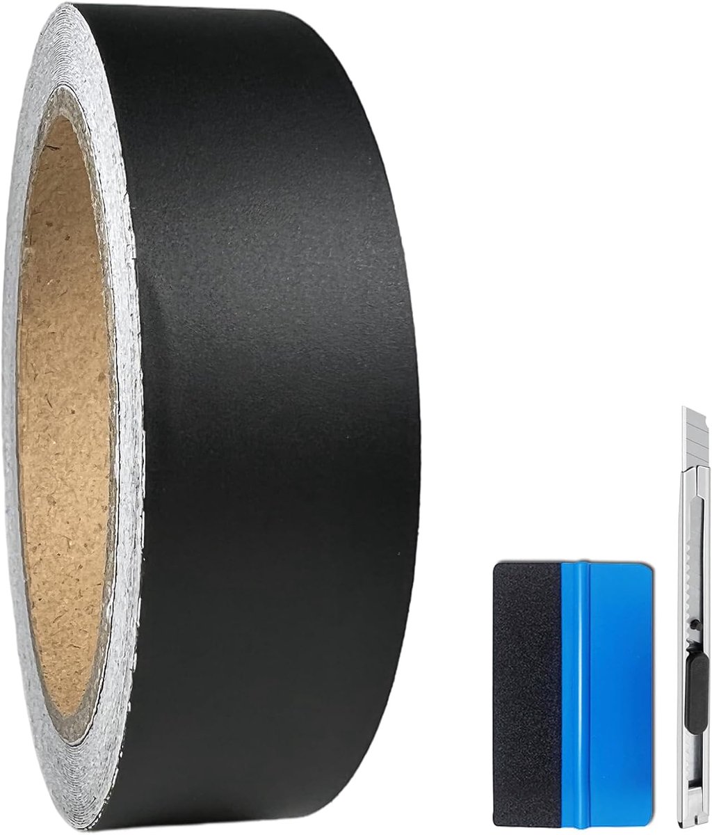 Matzwarte vinylfolie, zelfklevende luchtbel - geschikt voor buitengebruik bij auto, mes + handgereedschap (Zwart, 2.5cm x 900cm) | Matte afwerking, incl. montagegereedschap, hittebestendig, herpositioneerbaar, voor auto, motorfiets en meubels