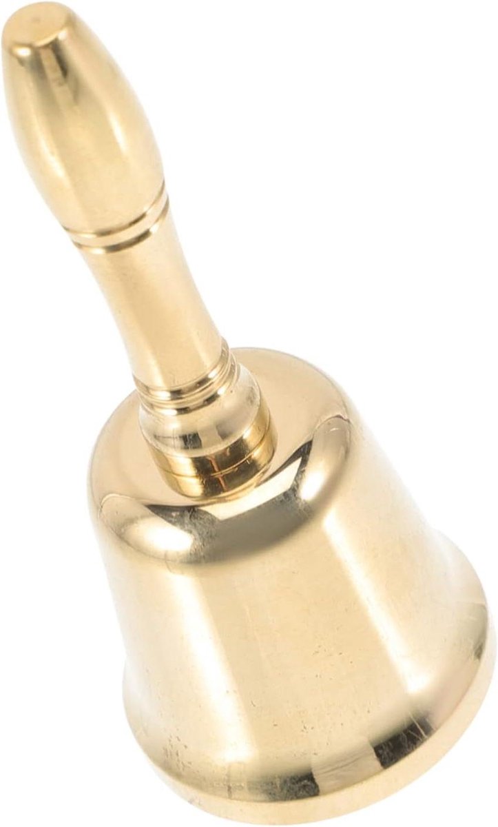 Handbel Messing - Dinerbel Servicebel - Aandacht Trekken - Luid Duidelijk Geluid - 7.5 x 3 cm - Geel