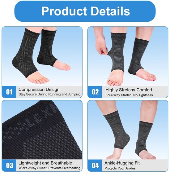 Enkelbrace Zwart, Set van 2, Elastische en Ademend Gebreide Enkelsteun voor Sport, Hardlopen, Verstuiking en Herstel — afbeelding 3