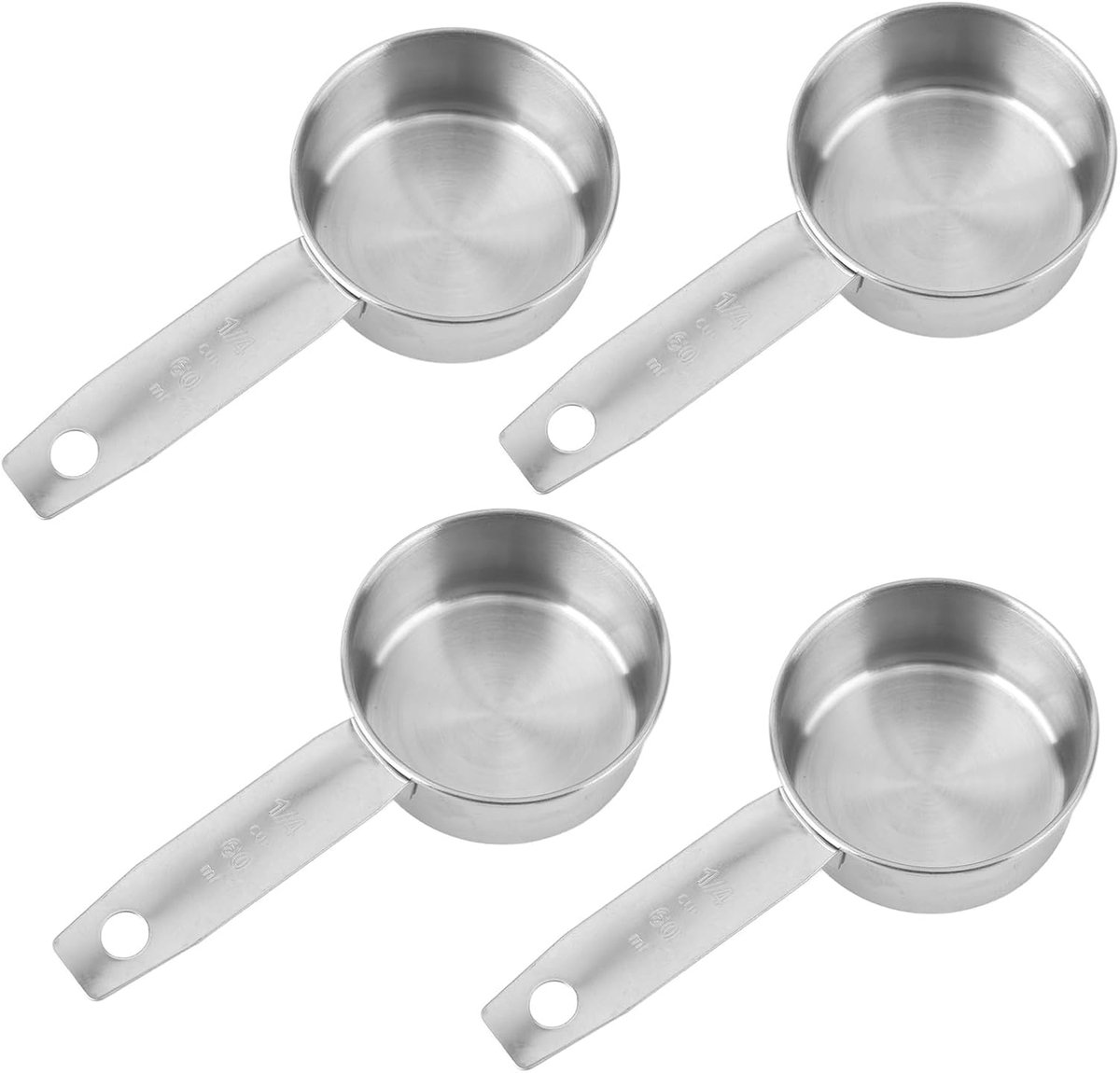 4 Stuks 1/4 Maatbeker Scheppen, 60ml Roestvrijstalen Maatbekers met Binnenschaal voor Vloeibare en Droge Keukeningrediënten Koffie Bakken Koken (Zilver)