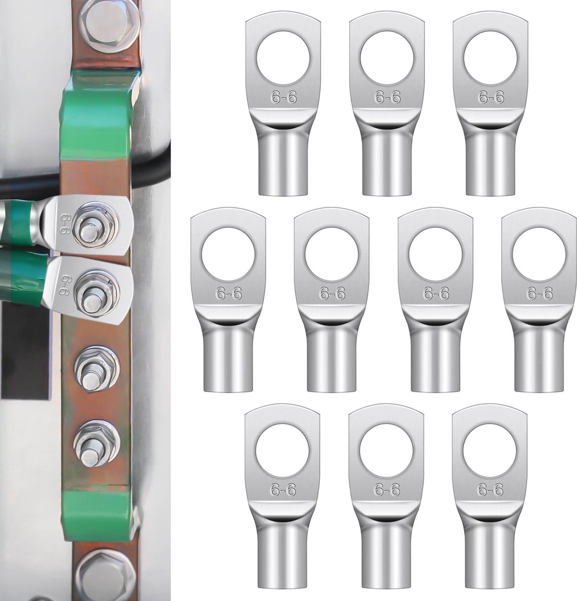 10 elektrische kabelschoenen, M6-6 mm², niet geïsoleerde SC-buiskabelschoenen, elektrische krimpkabelschoenen voor auto-accukabels