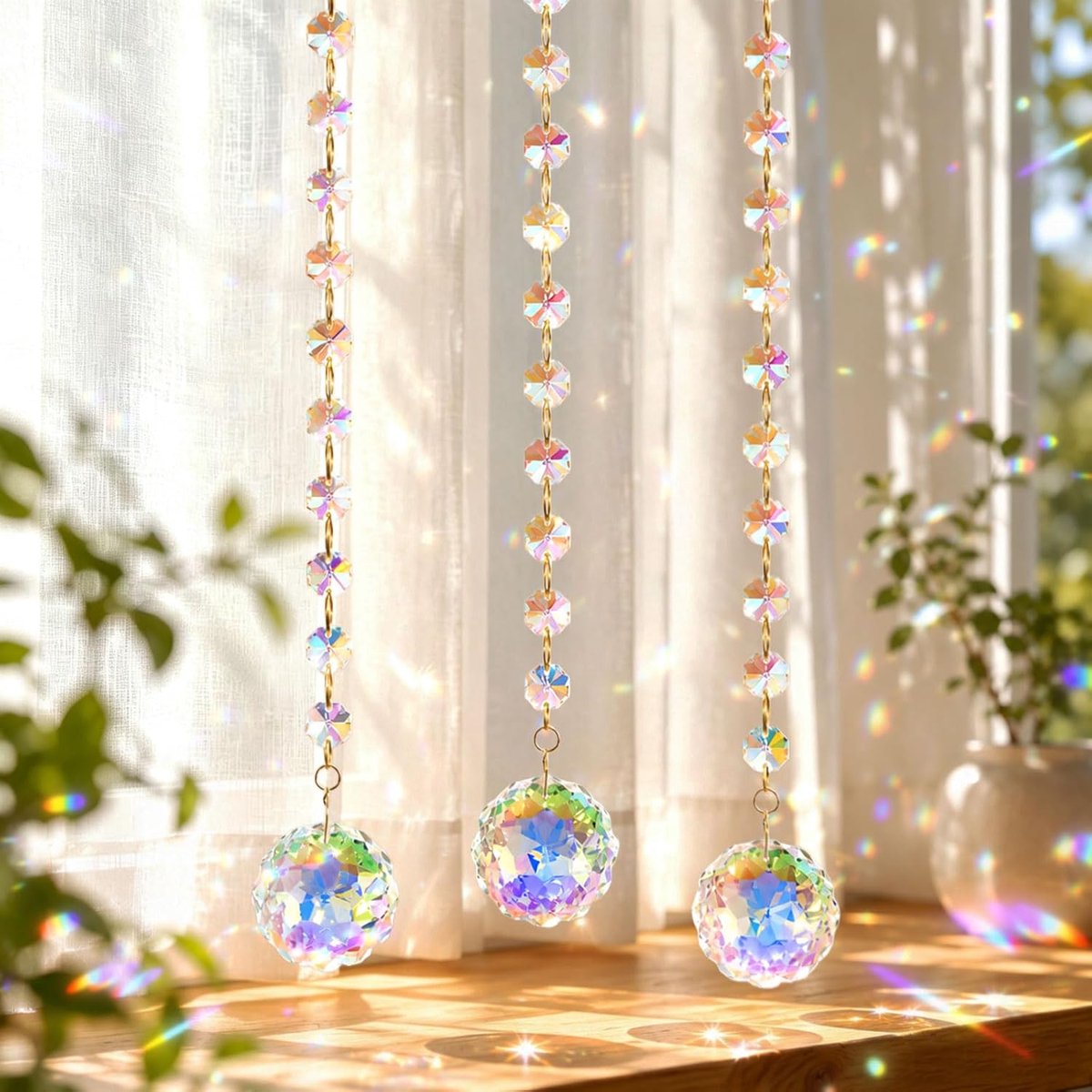 Zonnevangers voor ramen, 46 cm, AB prisma, hangdecoratie, lichtspel, lichtvanger, regenboogmaker, voor tuin, huis, lampen, gordijnen, cadeau voor vrouwen en moeders