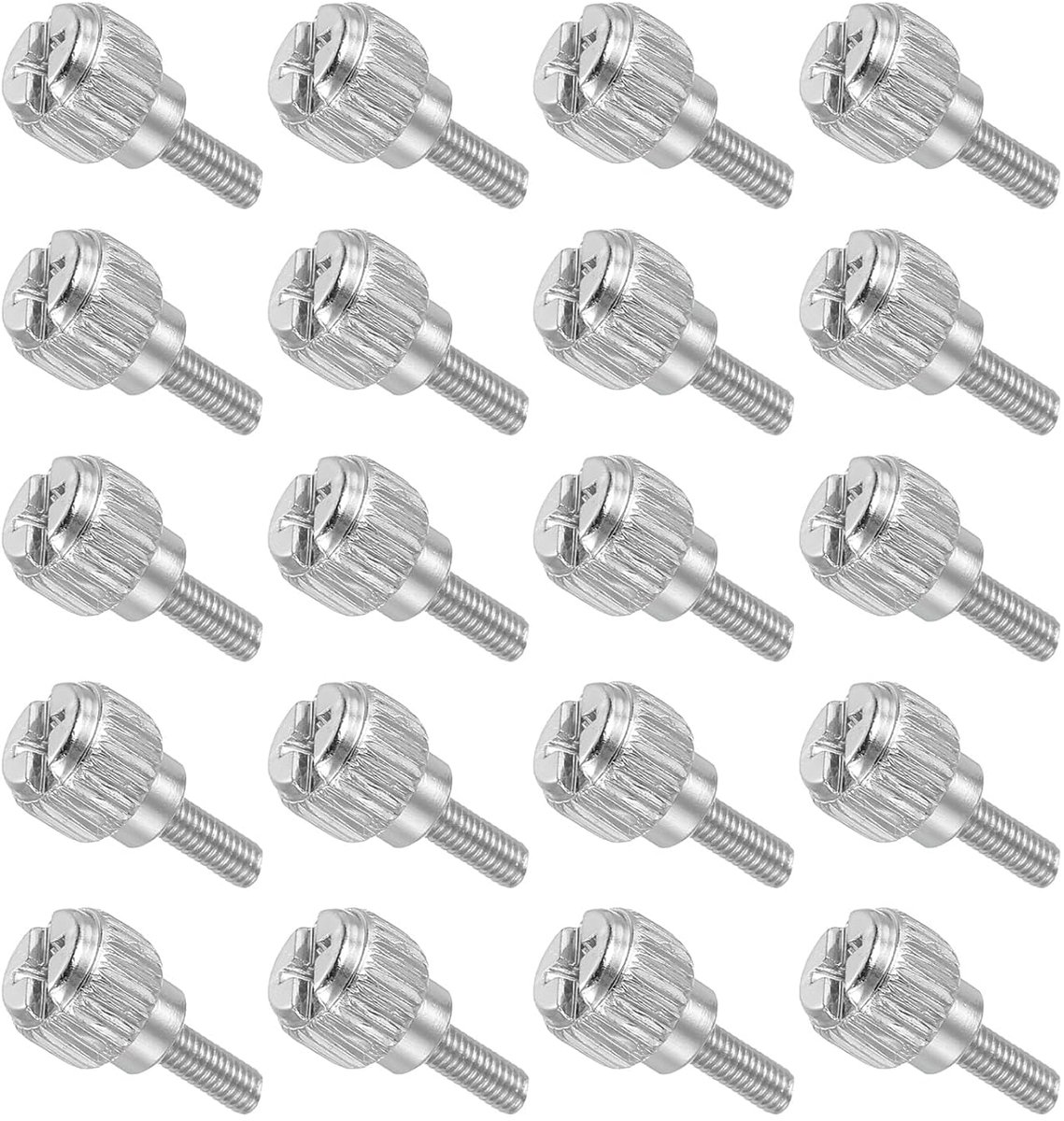 20 stuks koolstofstaal, kartelschroeven, M3 x 8 mm, volledige schroefdraad, kruiskop, kartelschroeven, vernikkelde schroeven voor pc-behuizing, grafische kaart, mechanische elektronische