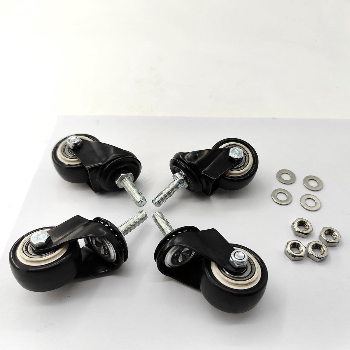 Rol met M8 x 25 schroefdraadstang en afstandsmoer, 1,5 inch, voor winkelwagens, trolleys, werkbanken, meubels (ongeremde wielen, 4)