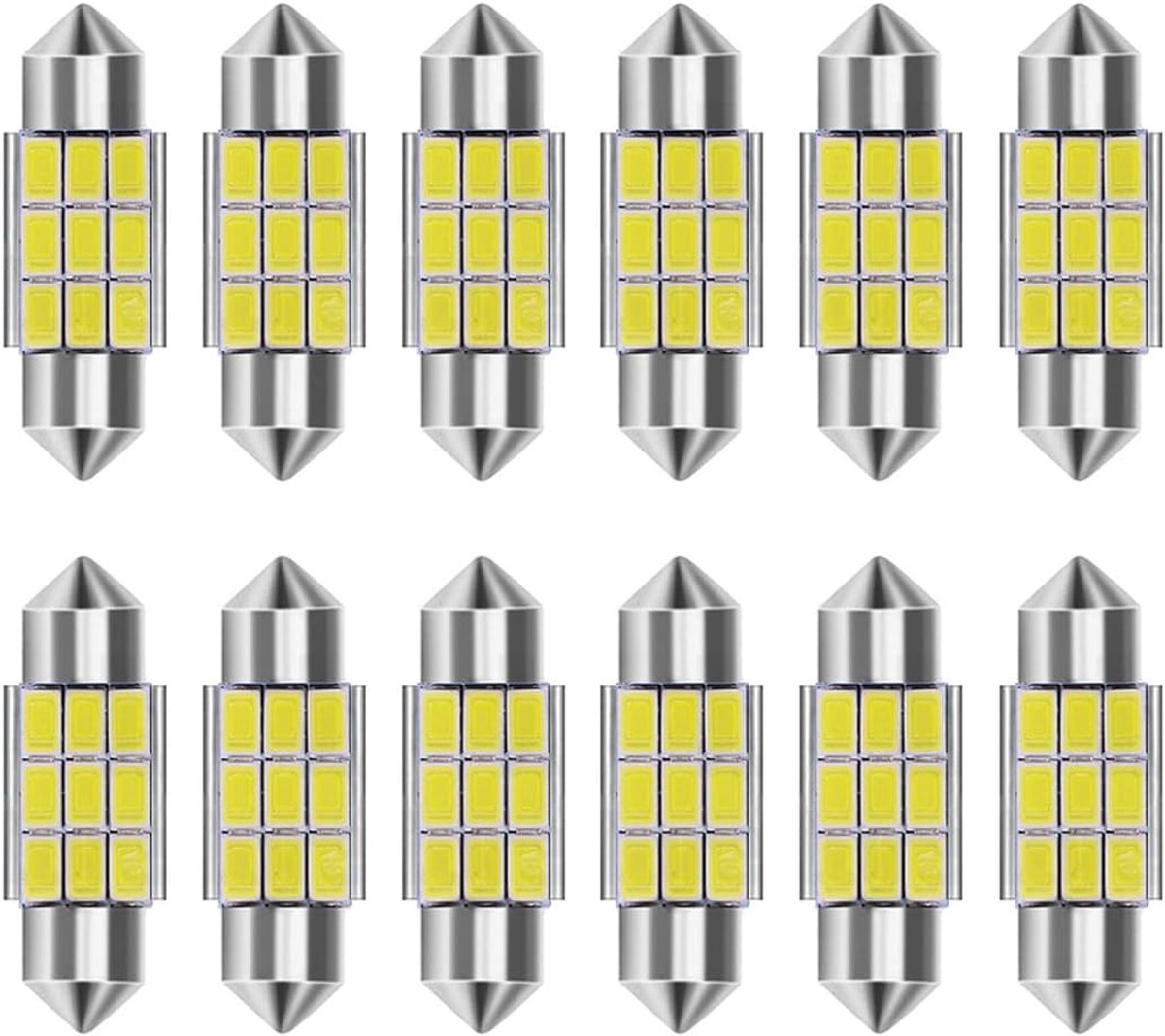 Torpedo-lamp, 12 stuks, ultra helder, 12 V, torpedolamp met uitstekend licht, superhelder, wit, voor auto, koepel, kaart, kofferbakverlichting, binnenverlichting, leeslampen (39 mm)