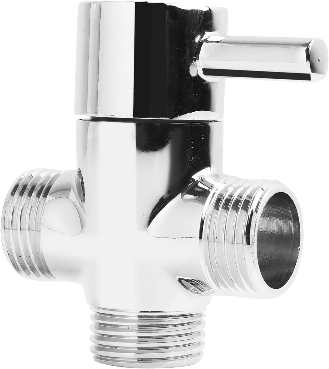2-weg omstelventiel van massief verchroomd messing, omschakelaar 1/2 inch buitendraad op 1/2 inch buitendraad, voor hydraulische installaties thuis en commercieel (model Venti08)