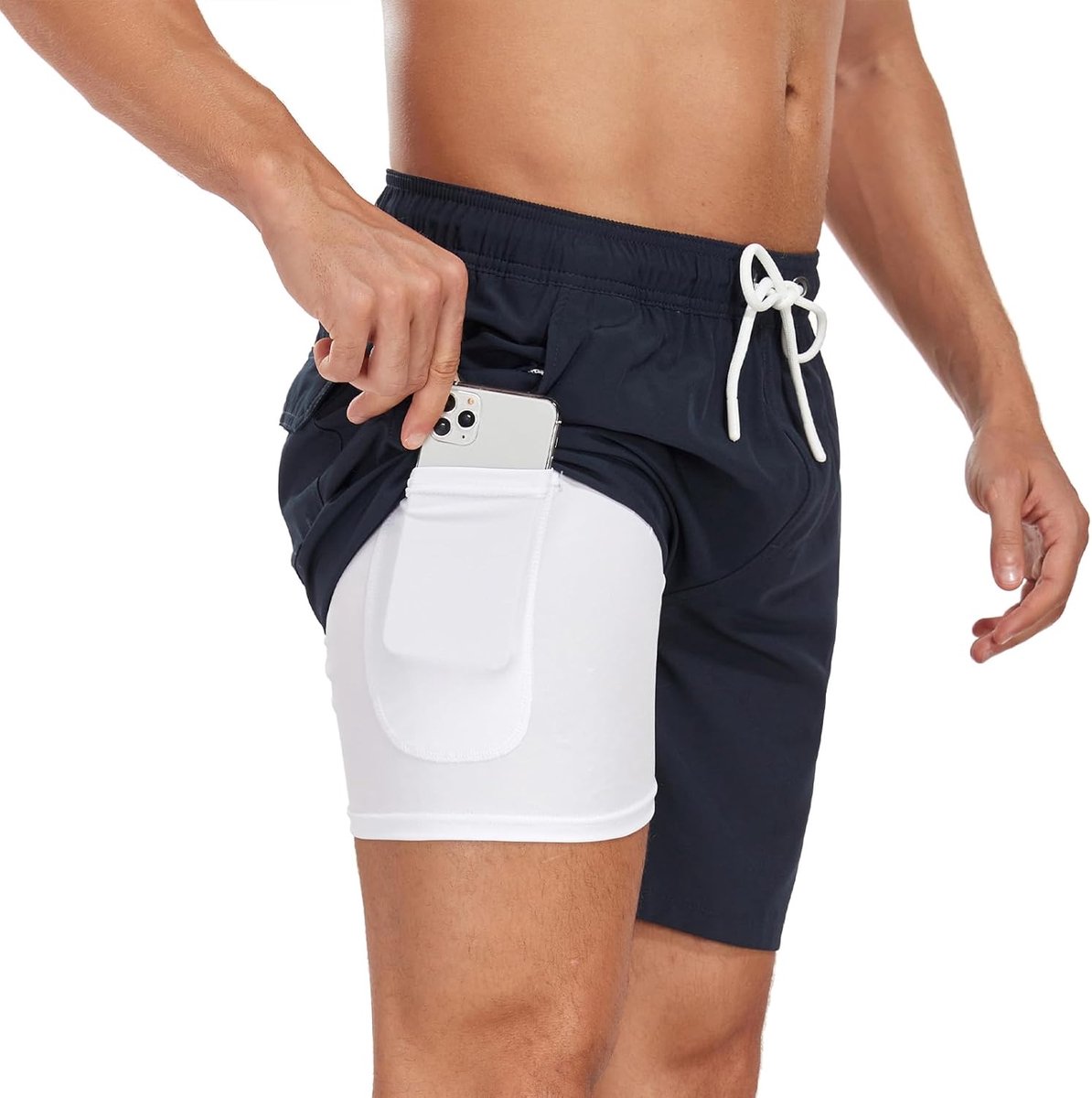 Shorts voor heren, sneldrogende zwembroek, strandshorts, surfboardshorts met compressieliner en zakken