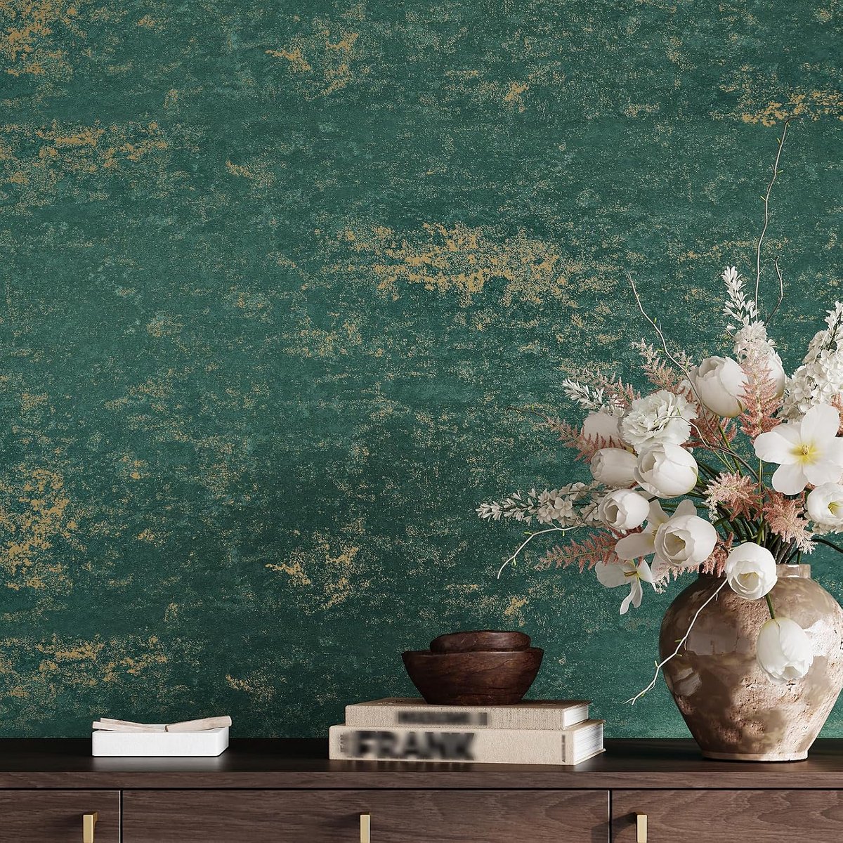 Behang betonlook groen goud decoratieve folie meubelfolie smaragdgroen mat 40cmx200cm folie werkblad keuken afwasbaar badkamer slaapkamer behang vintage plakfolie tafel kastfolie