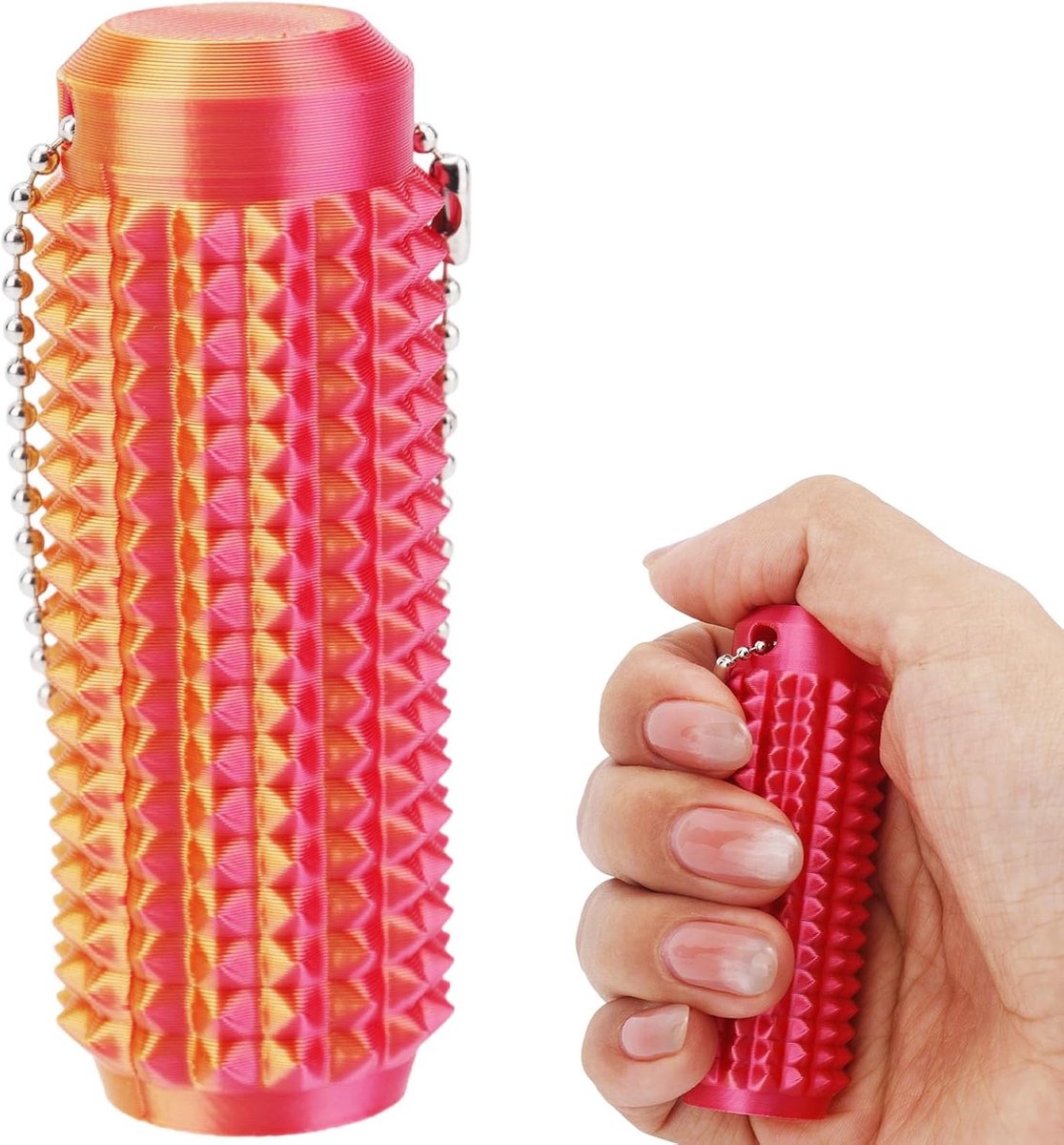 Grippie Stim-Sleutelhanger, Fidget-Sleutelhanger Pijnstimulerend Fidget-Speeltje Nieuw Spiky Sensorisch Speelgoed voor Ontspanning en Focus (Rood-Goud)