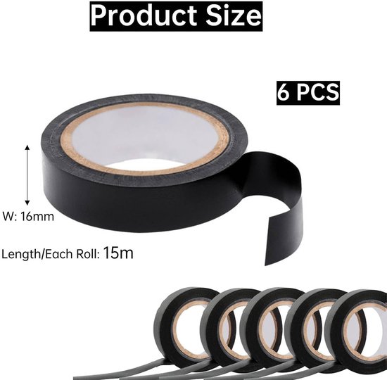 Isolatietape, 6 rollen isolatietape, zwarte plakband, waterdicht lassen voor elektriciens, slang, noodreparatie, kabelisolatie — afbeelding 5