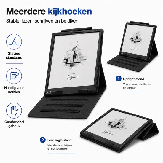 Boox Note Air4 C - Magnetische Standcover - Geschikt voor Boox Note Air4 C / Air3 C/ Air3 B/W - Met Automatische Slaap/Waak - PU Leren Hoes - Zwart van BOOX — afbeelding 4