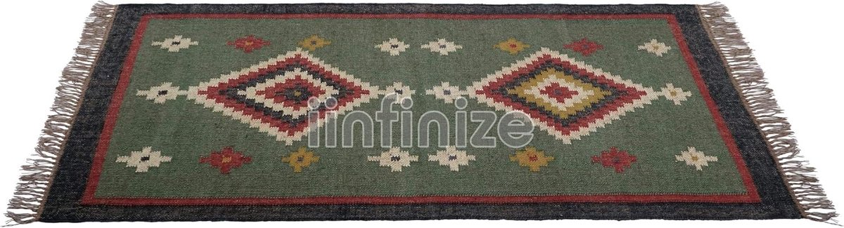 Handgeweven Vloerloper 3 x 5 ft - Boho Kilim Jute - Authentiek Reversible - Decoratief voor elke ruimte - SnelShoppen